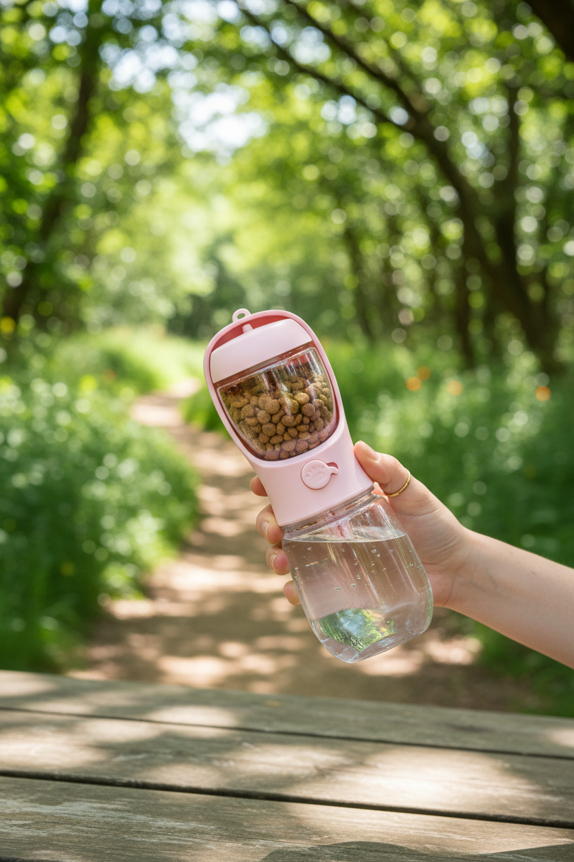 2-in-1 Dog Walk Water & Food Bottle – Pink Lifestyle