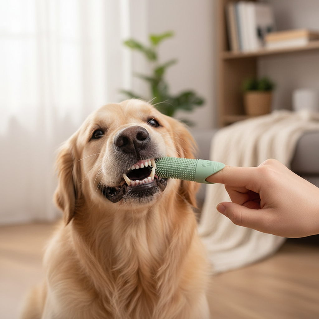 Gentle Doggy Toothbrush Kit - Brushing Golden Retriever