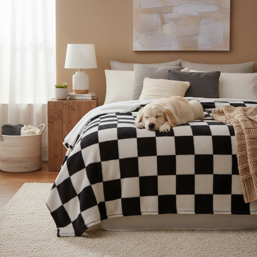 Cozy Flannel Checker Blanket - Black & White