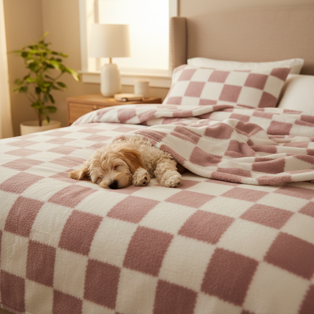Cozy Flannel Checker Blanket - Pink & White