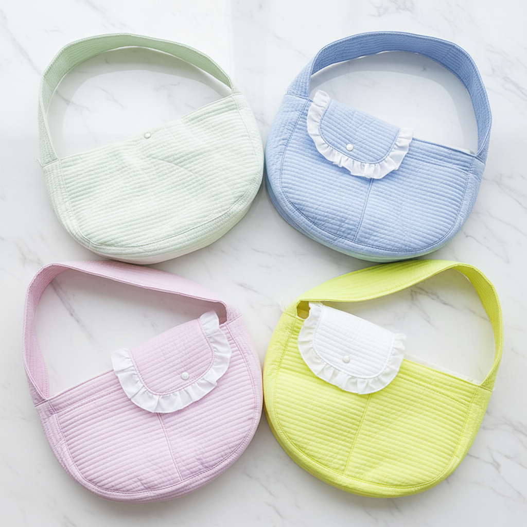All 4 color variants of the quilted pet carrier sling bag arranged on white marble surface