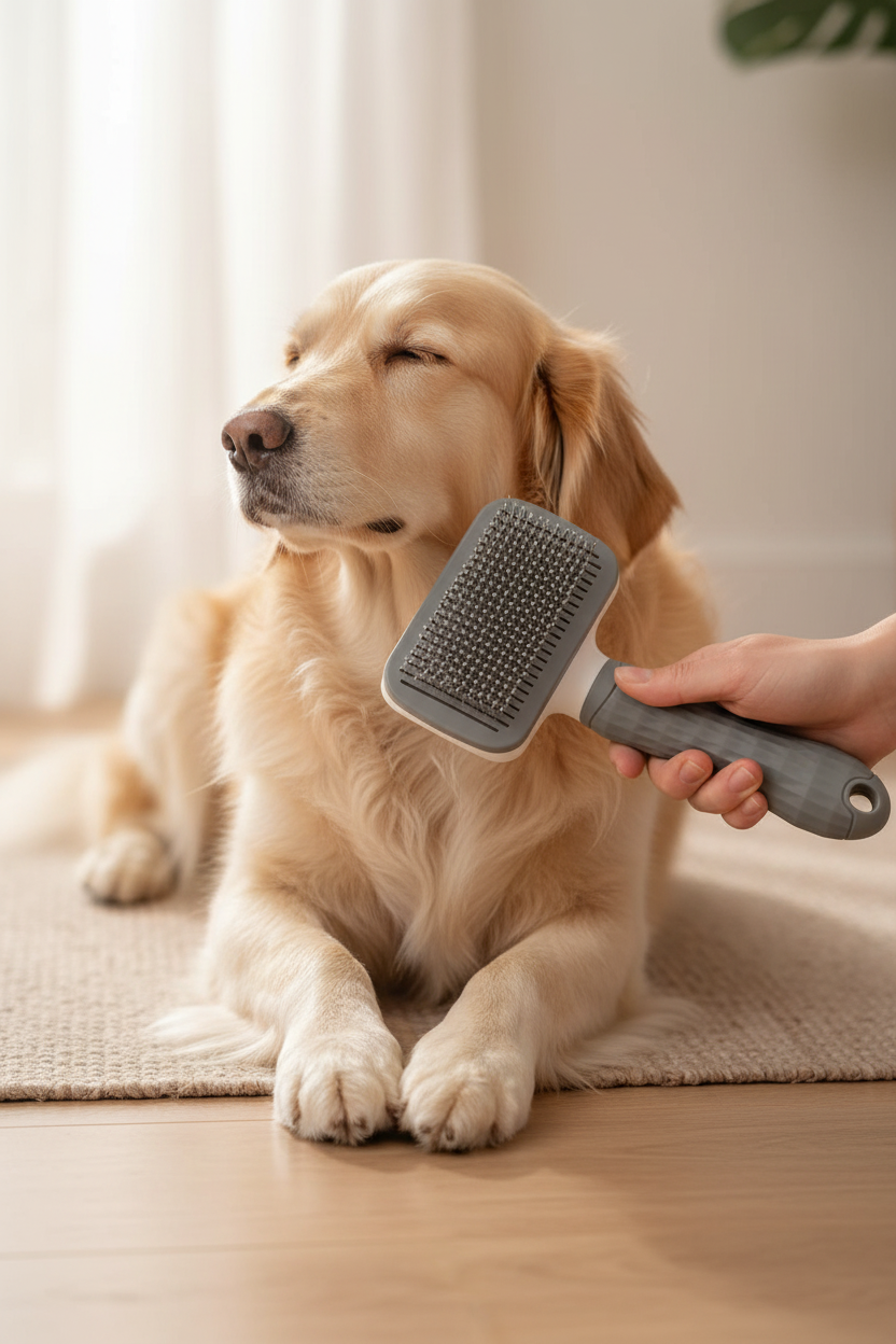 Pet Knot-Free Detangler Brush – Lifestyle with Reference