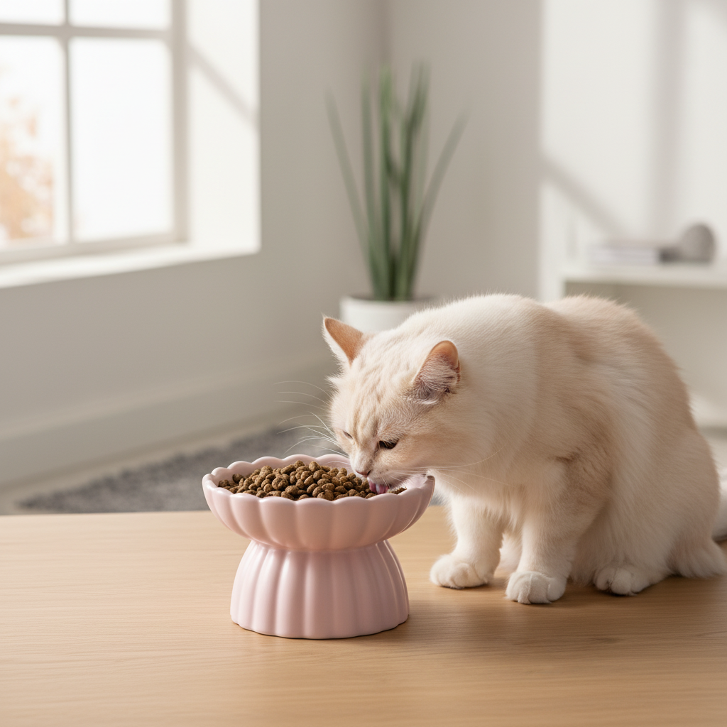 Rose Ceramic Cat Bowl Lifestyle
