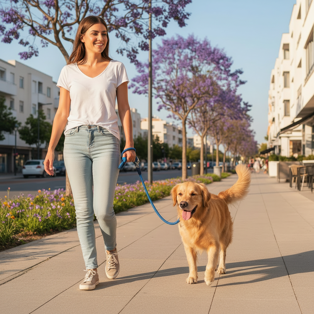 Woman Walking Golden Retriever